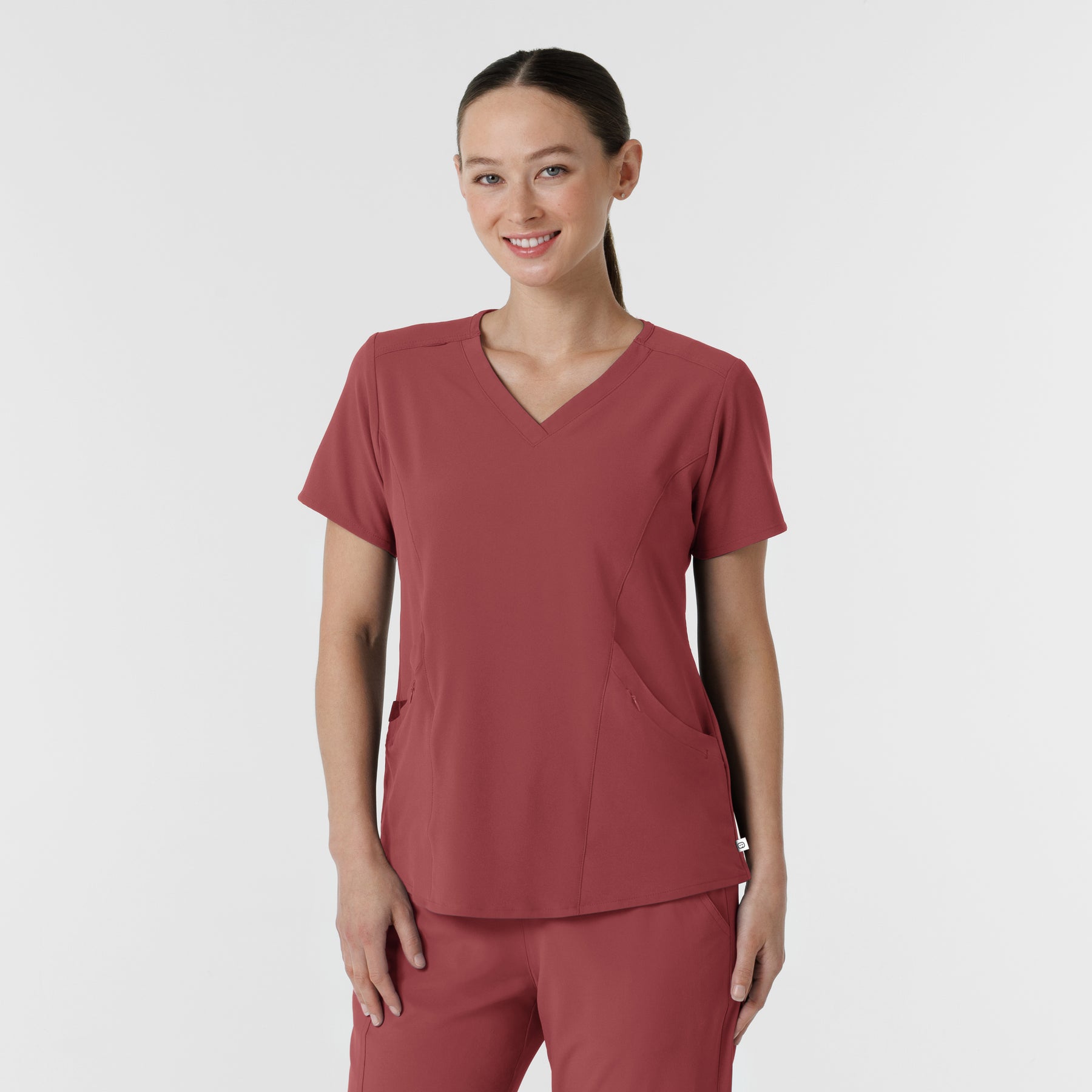 RENEW Women's V-Neck Scrub Top Ruby side view