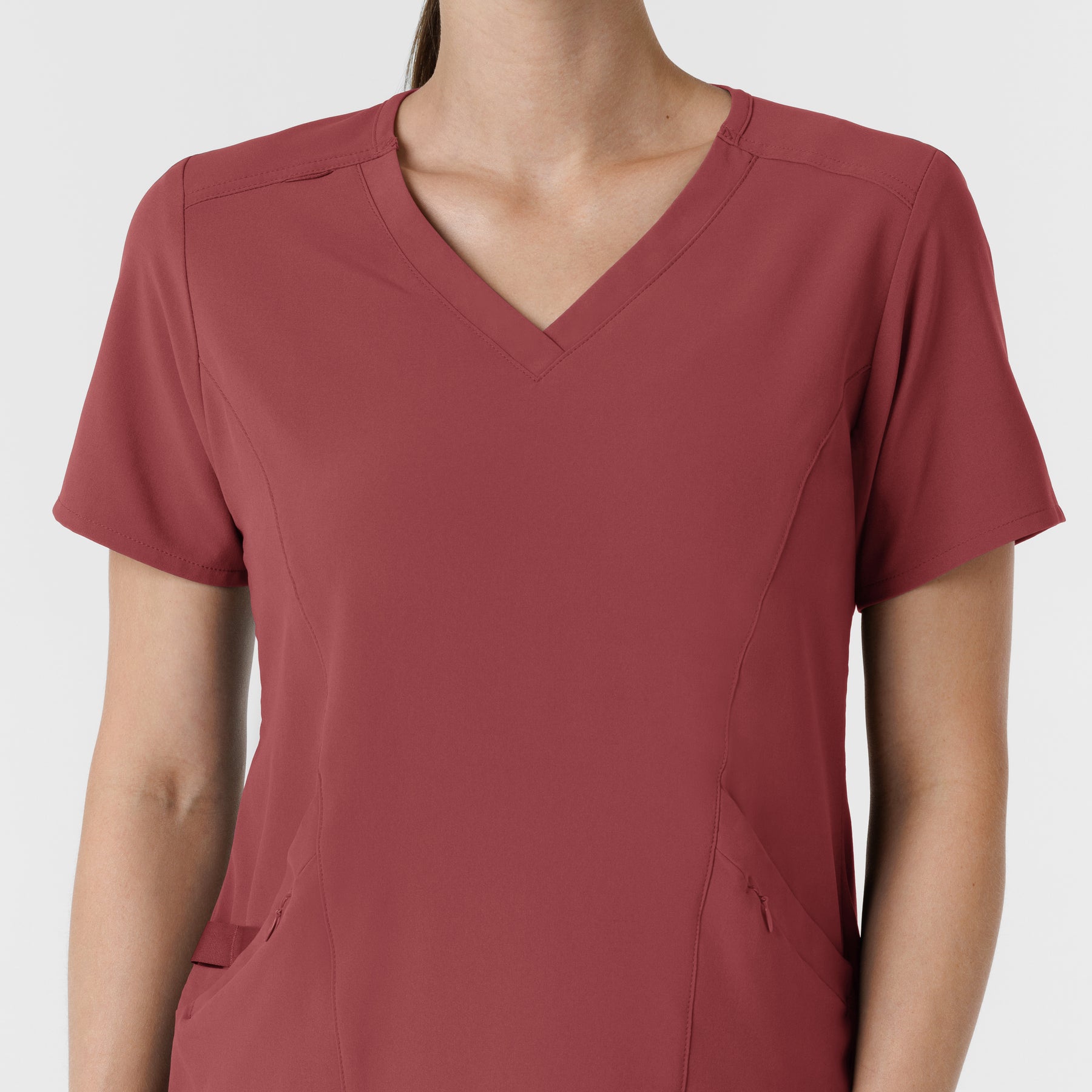 RENEW Women's V-Neck Scrub Top Ruby front detail