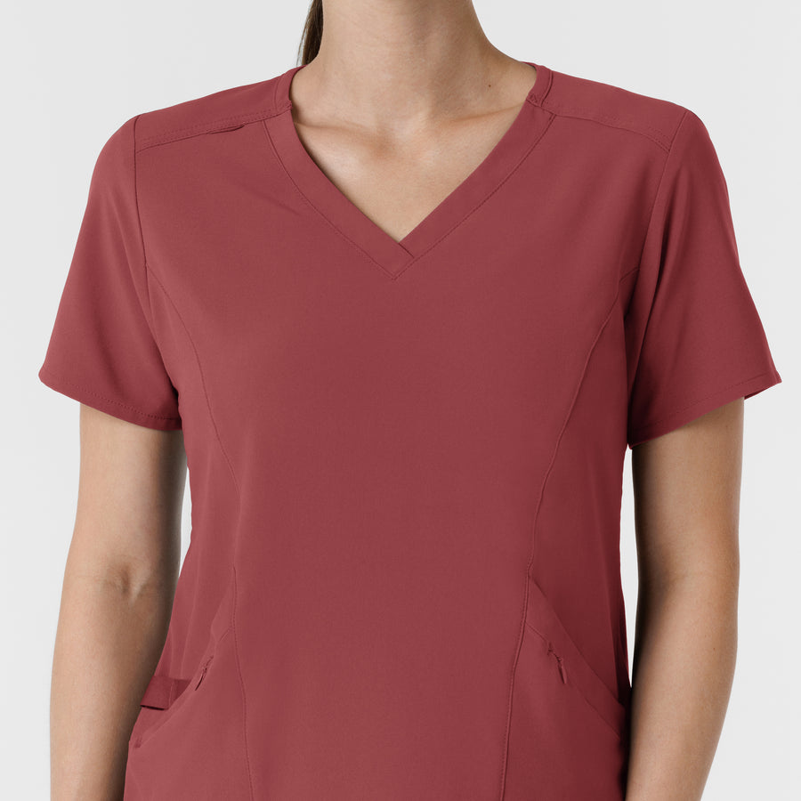 RENEW Women's V-Neck Scrub Top Ruby front detail