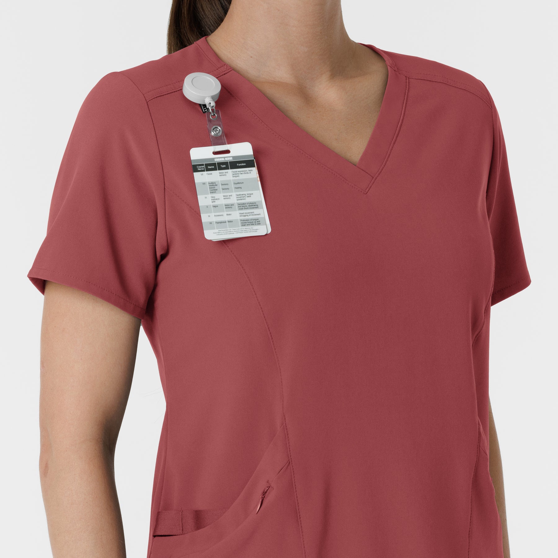 RENEW Women's V-Neck Scrub Top Ruby side detail 1