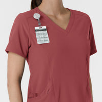RENEW Women's V-Neck Scrub Top Ruby side detail 1