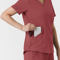 RENEW Women's V-Neck Scrub Top Ruby side detail 2
