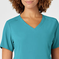 RENEW Women's V-Neck Scrub Top Teal Blue front detail