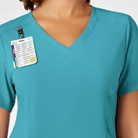 RENEW Women's V-Neck Scrub Top Teal Blue side detail 1