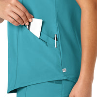 RENEW Women's V-Neck Scrub Top Teal Blue side detail 2