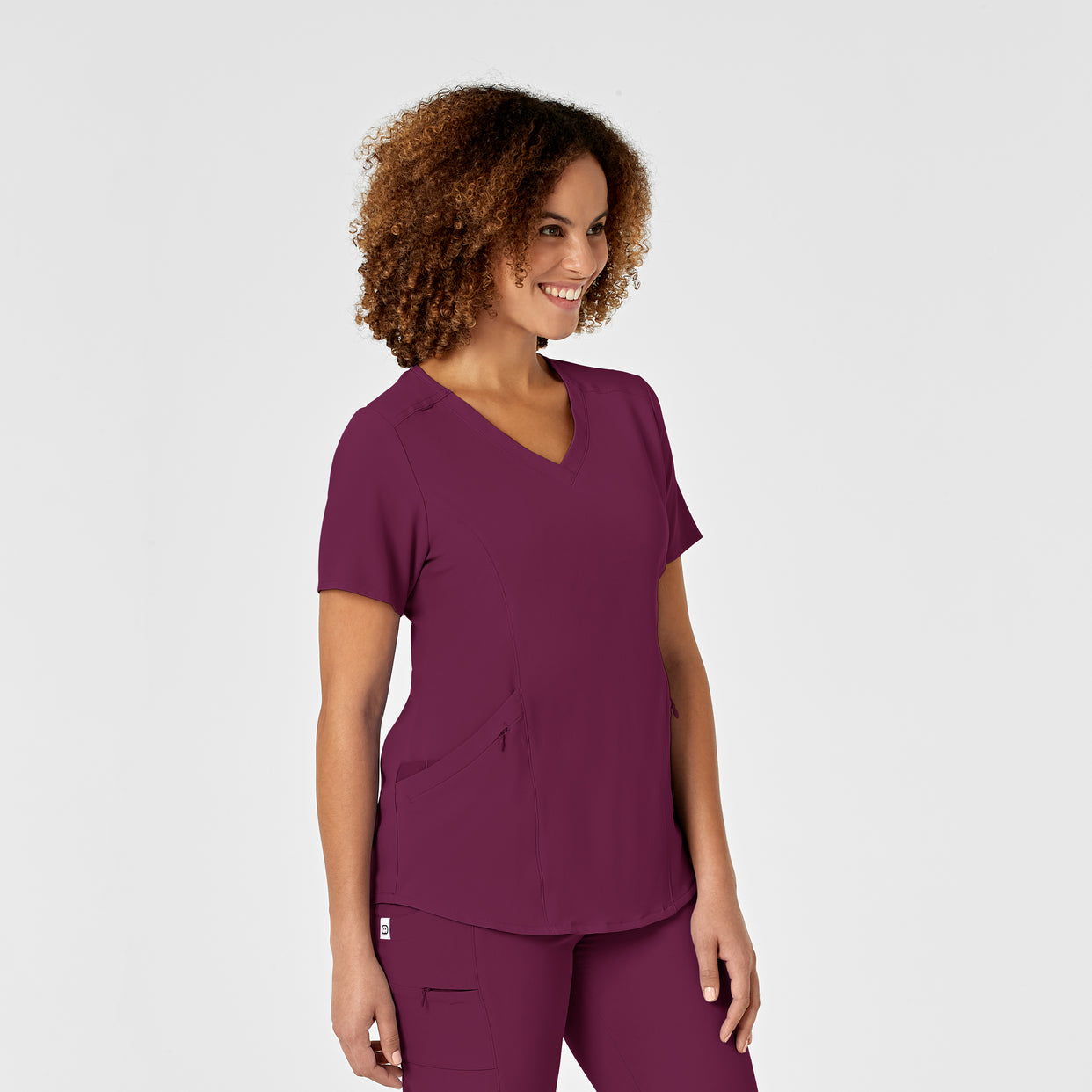 RENEW Women's V-Neck Scrub Top Wine side view