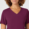 RENEW Women's V-Neck Scrub Top Wine front detail