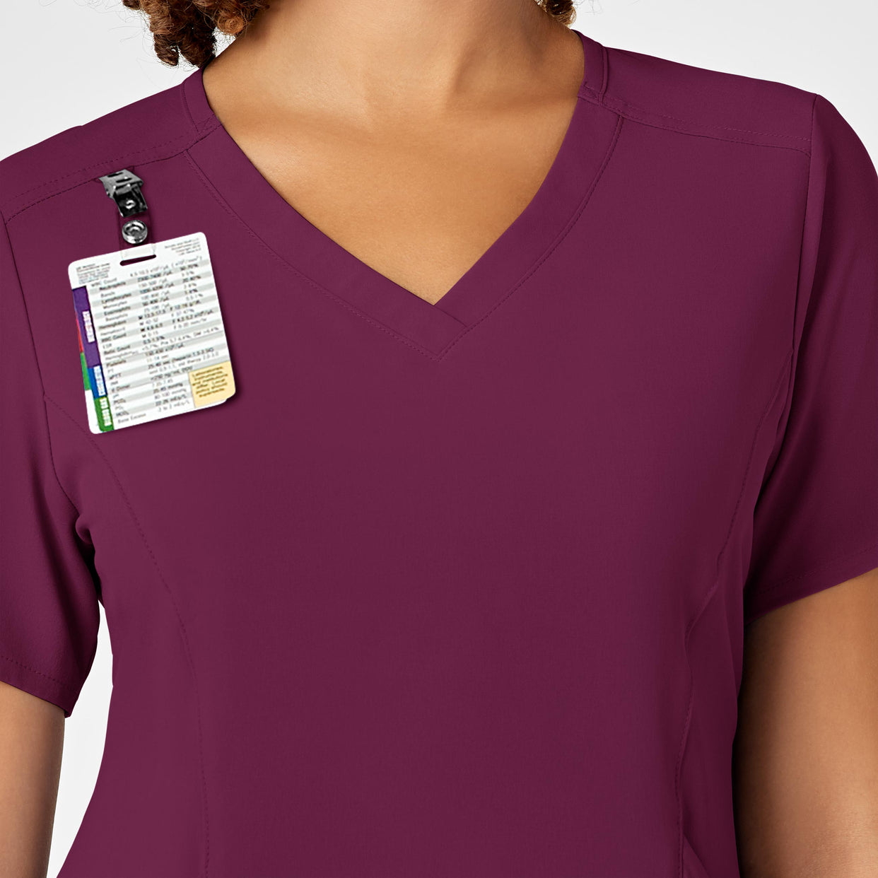 RENEW Women's V-Neck Scrub Top Wine side detail 1