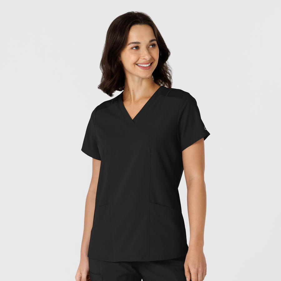 W123 Women's Flex-n-Reach Side Panel V-Neck Scrub Top Black