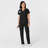 W123 Women's Flex-n-Reach Side Panel V-Neck Scrub Top Black full scrub set