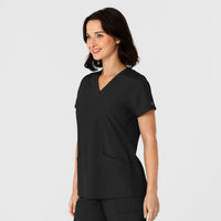 W123 Women's Flex-n-Reach Side Panel V-Neck Scrub Top Black side view