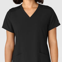 W123 Women's Flex-n-Reach Side Panel V-Neck Scrub Top Black front detail