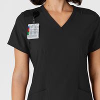 W123 Women's Flex-n-Reach Side Panel V-Neck Scrub Top Black side detail 1