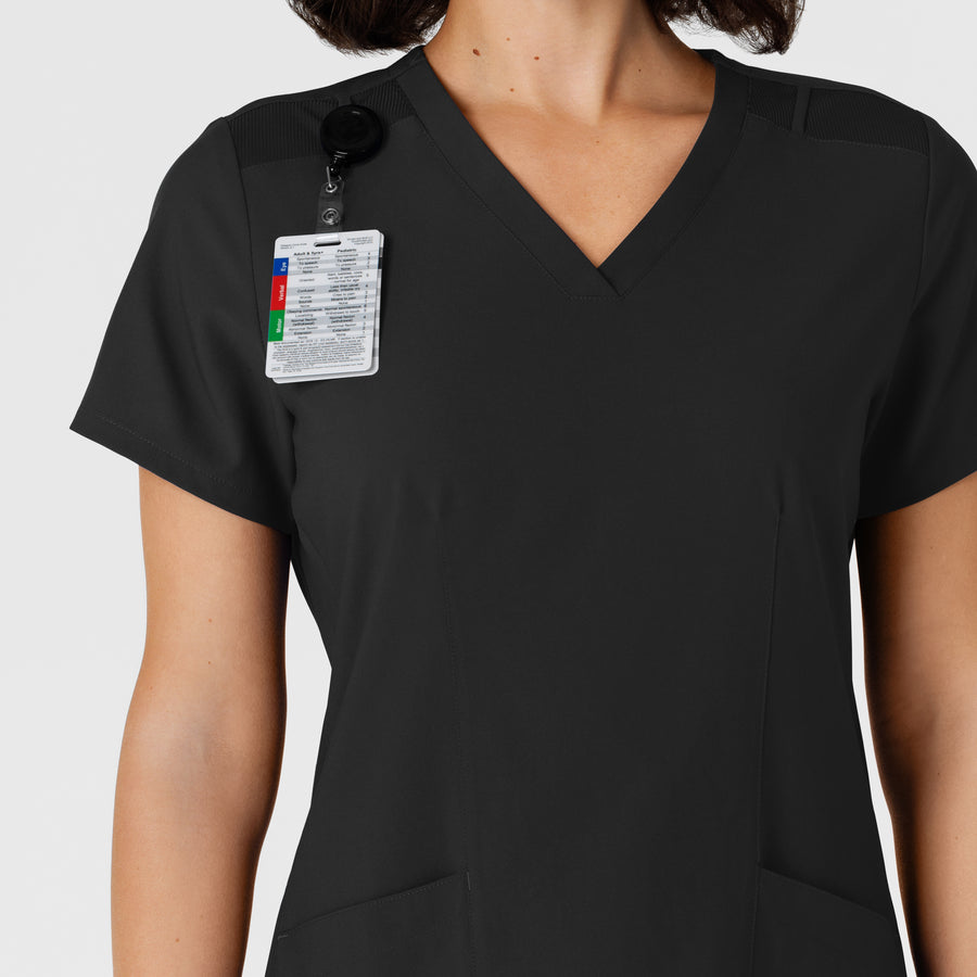 W123 Women's Flex-n-Reach Side Panel V-Neck Scrub Top Black side detail 1