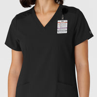 W123 Women's Flex-n-Reach Side Panel V-Neck Scrub Top Black side detail 2