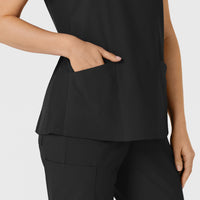 W123 Women's Flex-n-Reach Side Panel V-Neck Scrub Top Black hemline detail