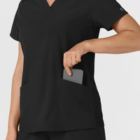 W123 Women's Flex-n-Reach Side Panel V-Neck Scrub Top Black back detail