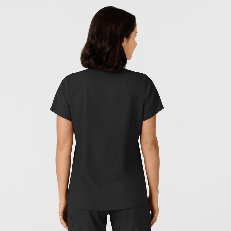 W123 Women's Flex-n-Reach Side Panel V-Neck Scrub Top Black back view