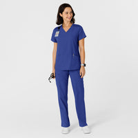 W123 Women's Flex-n-Reach Side Panel V-Neck Scrub Top Galaxy Blue full scrub set