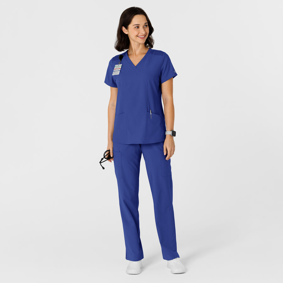 W123 Women's Flex-n-Reach Side Panel V-Neck Scrub Top Galaxy Blue full scrub set