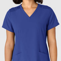 W123 Women's Flex-n-Reach Side Panel V-Neck Scrub Top Galaxy Blue front detail