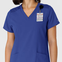 W123 Women's Flex-n-Reach Side Panel V-Neck Scrub Top Galaxy Blue side detail 2