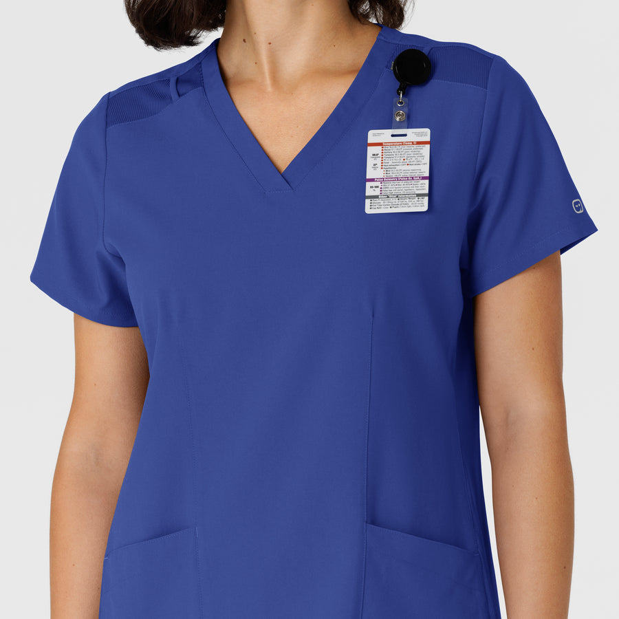 W123 Women's Flex-n-Reach Side Panel V-Neck Scrub Top Galaxy Blue side detail 2