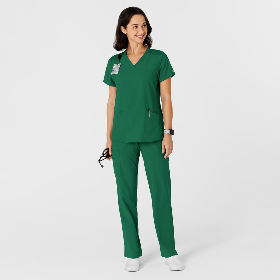 W123 Women's Flex-n-Reach Side Panel V-Neck Scrub Top Hunter full scrub set