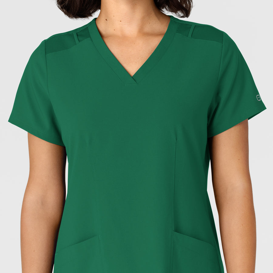 W123 Women's Flex-n-Reach Side Panel V-Neck Scrub Top Hunter front detail