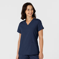 W123 Women's Flex-n-Reach Side Panel V-Neck Scrub Top Navy