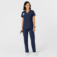 W123 Women's Flex-n-Reach Side Panel V-Neck Scrub Top Navy full scrub set