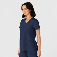 W123 Women's Flex-n-Reach Side Panel V-Neck Scrub Top Navy side view