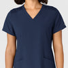 W123 Women's Flex-n-Reach Side Panel V-Neck Scrub Top Navy front detail