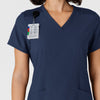 W123 Women's Flex-n-Reach Side Panel V-Neck Scrub Top Navy side detail 1