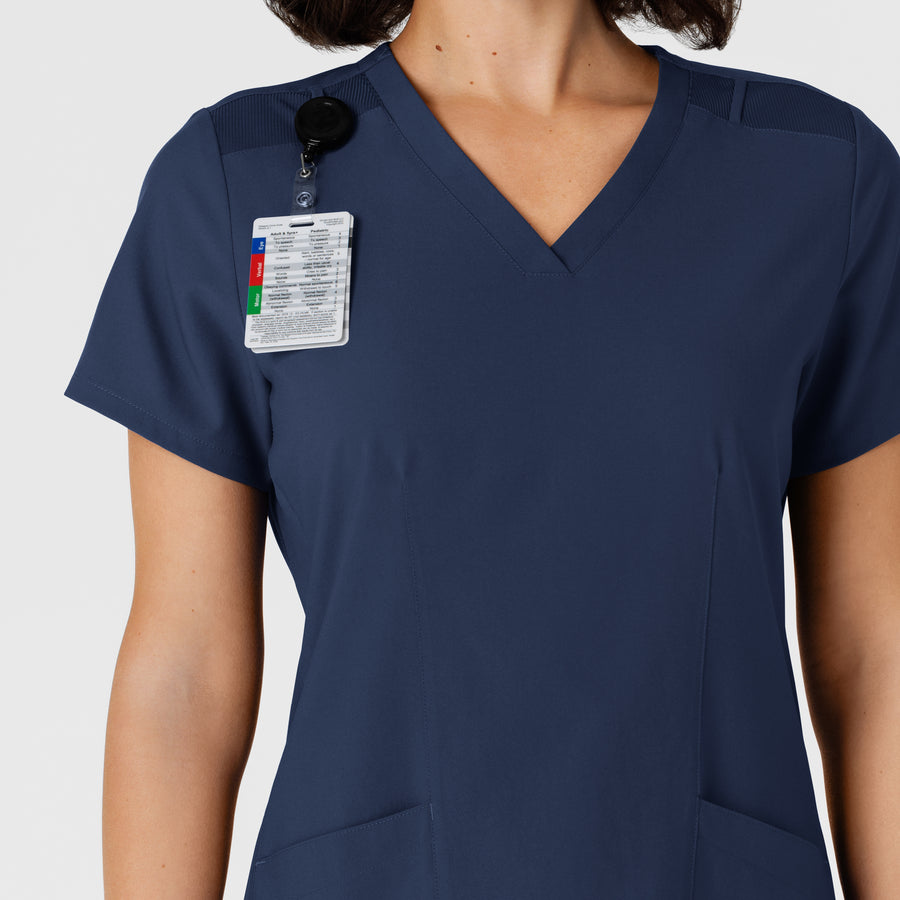 W123 Women's Flex-n-Reach Side Panel V-Neck Scrub Top Navy side detail 1