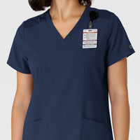 W123 Women's Flex-n-Reach Side Panel V-Neck Scrub Top Navy side detail 2