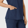 W123 Women's Flex-n-Reach Side Panel V-Neck Scrub Top Navy hemline detail