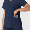 W123 Women's Flex-n-Reach Side Panel V-Neck Scrub Top Navy back detail