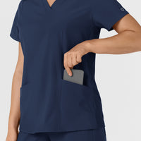 W123 Women's Flex-n-Reach Side Panel V-Neck Scrub Top Navy back detail