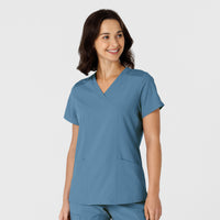 W123 Women's Flex-n-Reach Side Panel V-Neck Scrub Top Pacific Blue