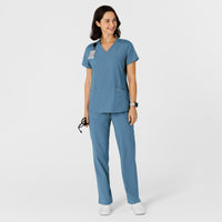 W123 Women's Flex-n-Reach Side Panel V-Neck Scrub Top Pacific Blue full scrub set