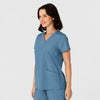 W123 Women's Flex-n-Reach Side Panel V-Neck Scrub Top Pacific Blue side view