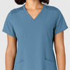W123 Women's Flex-n-Reach Side Panel V-Neck Scrub Top Pacific Blue front detail