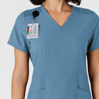 W123 Women's Flex-n-Reach Side Panel V-Neck Scrub Top Pacific Blue side detail 1