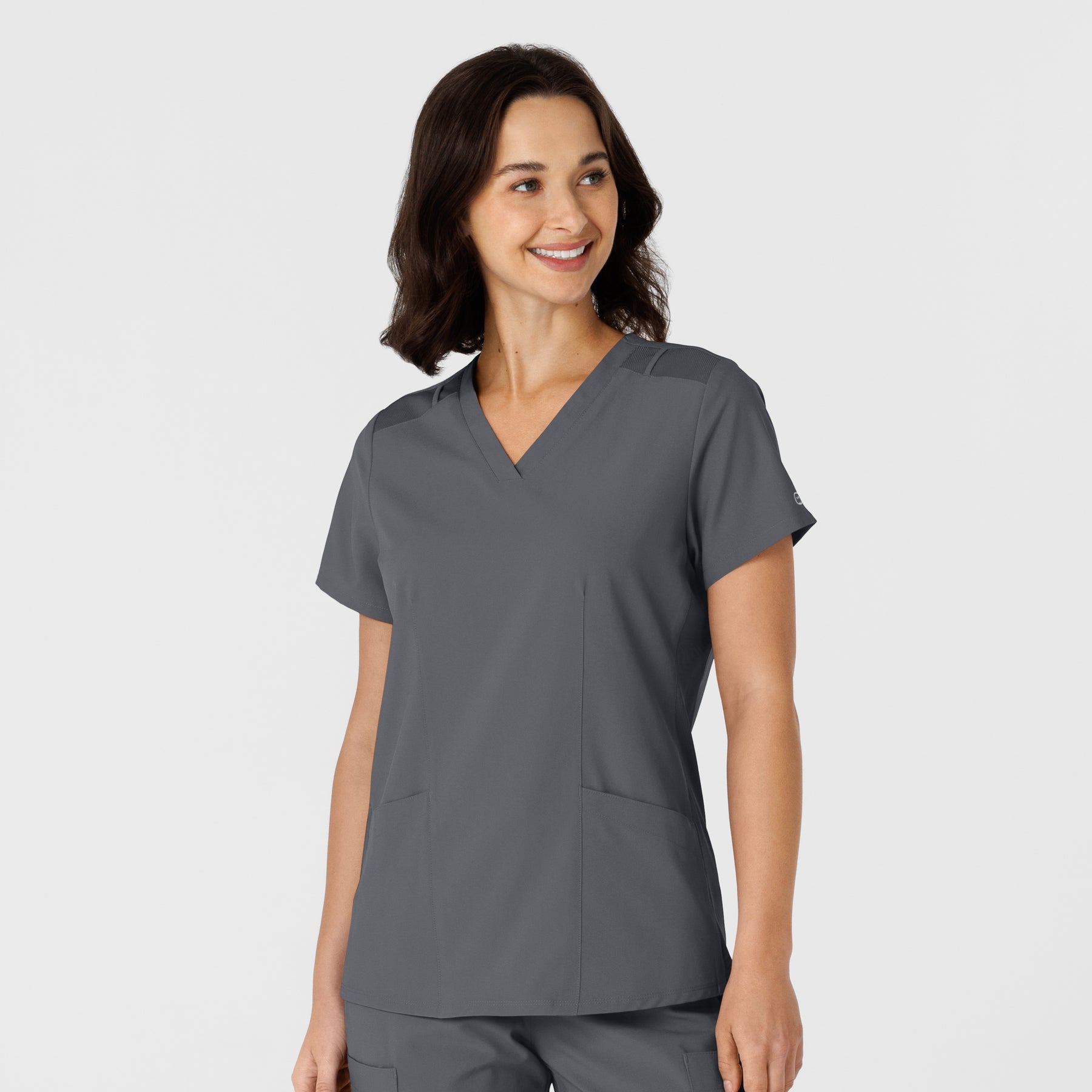 W123 Women's Flex-n-Reach Side Panel V-Neck Scrub Top Pewter