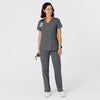 W123 Women's Flex-n-Reach Side Panel V-Neck Scrub Top Pewter full scrub set