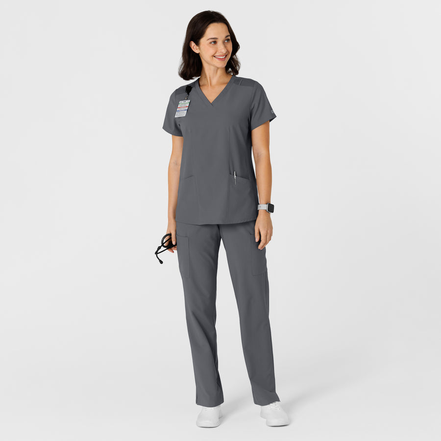 W123 Women's Flex-n-Reach Side Panel V-Neck Scrub Top Pewter full scrub set