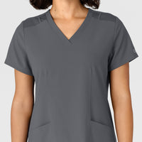 W123 Women's Flex-n-Reach Side Panel V-Neck Scrub Top Pewter front detail