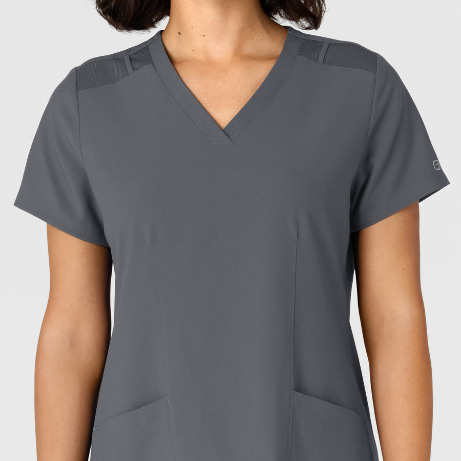 W123 Women's Flex-n-Reach Side Panel V-Neck Scrub Top Pewter front detail
