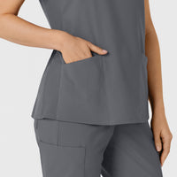 W123 Women's Flex-n-Reach Side Panel V-Neck Scrub Top Pewter hemline detail